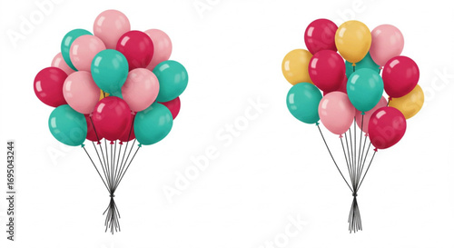 Two bunches of colorful balloons isolated on white background