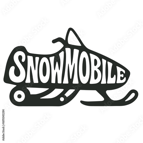 Snowmobile graphic design with bold lettering in black  