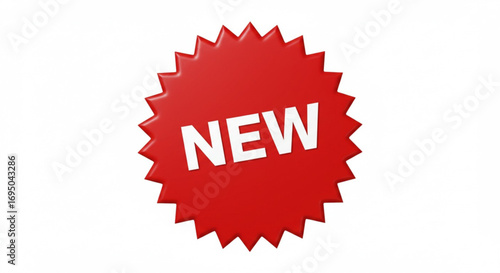 Red starburst badge with the word new isolated on white background