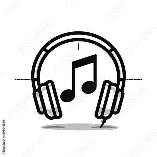Headphones with musical note representing music and audio.