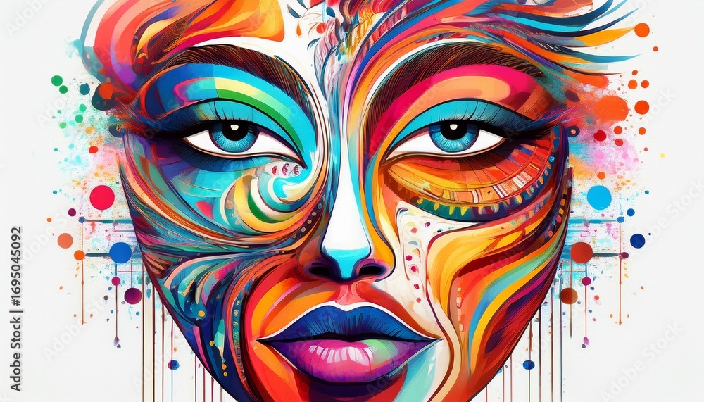 Naklejka premium vibrant abstract face art on a white background
