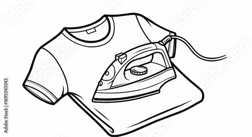 Ironing a T-Shirt Line Art Illustration