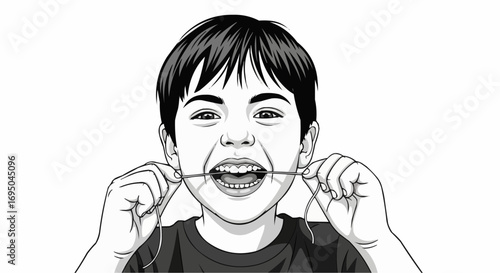 Boy Flossing Teeth