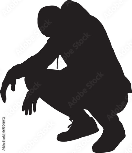 vector, silhouette of sad man squatting