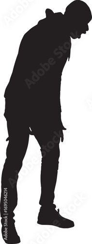 vector,silhouette of  side view of a man showing a surprised attitude looking down and open mouth