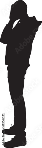 vector,silhouette of  side view of a man covering her face with her hand