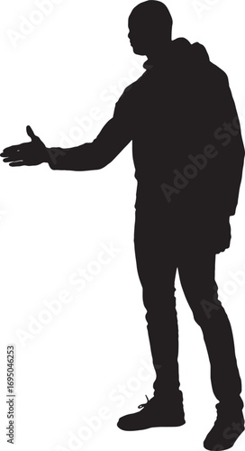 vector,silhouette of side view of a man shaking hands with an imaginary person