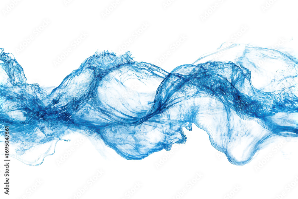 Fototapeta premium Abstract blue fluid wave motion isolated on transparent background. Blue ocean wave isolated on white background.
