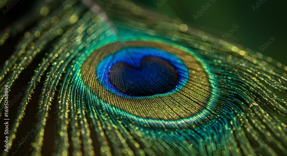 Obraz premium Close up of a peacock feather showing vibrant colors and intricate details of the feather structure