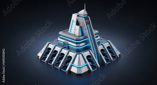 Futuristic building sci fi architecture design 3d rendering modern structure technology advanced construction concept