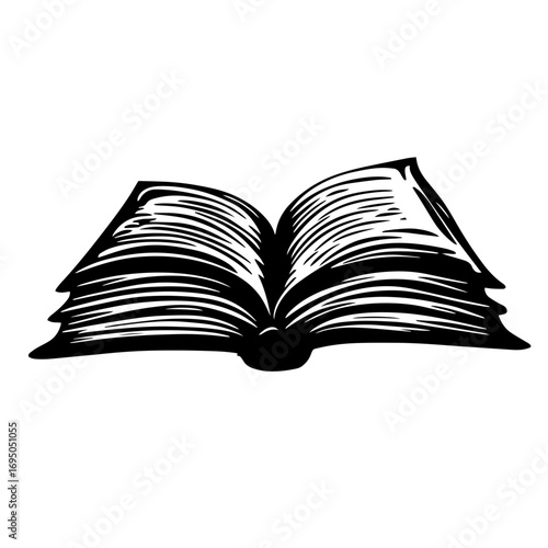 Open book silhouette – vintage pages spread icon, reading literature illustration for library logo, publishing house branding, print design