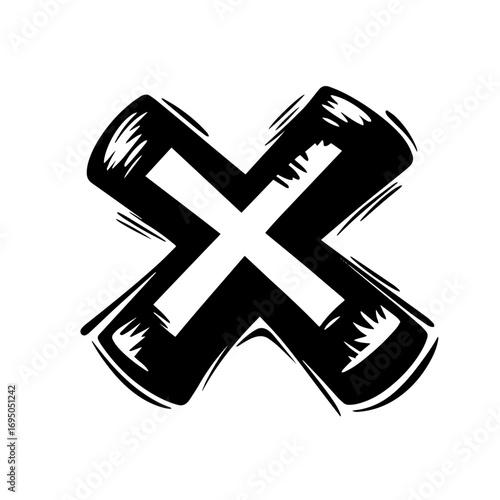 Grunge X mark silhouette – bold brush painted cross icon, cancel or close symbol vector illustration for warning sticker, street art logo or app button design