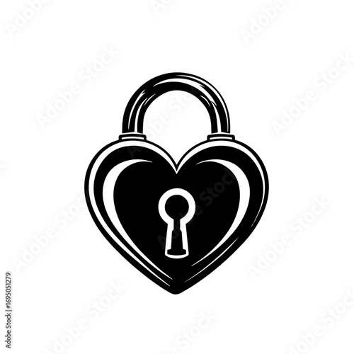 Heart padlock silhouette – romantic love lock icon with keyhole, Valentine symbol vector illustration for wedding invitation, security logo or DIY craft design