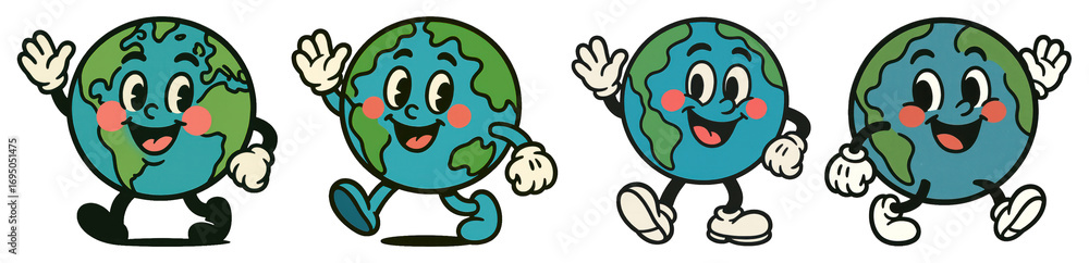 Fototapeta premium PNG Happy Earth cartoon characters, element set on transparent background