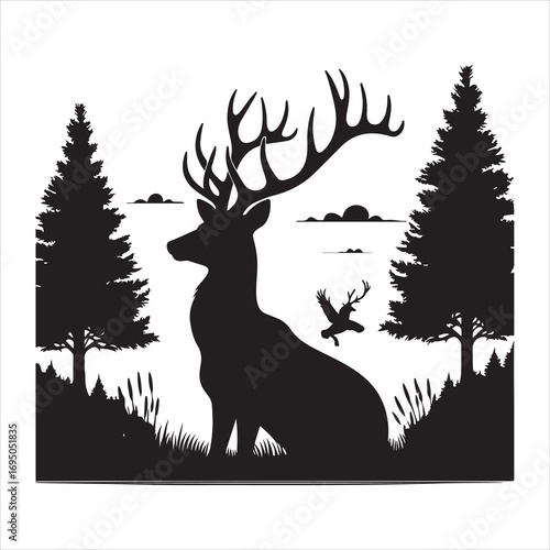siting deer  Silhouette Vector Art, and Graphic, vector black color silhouette 