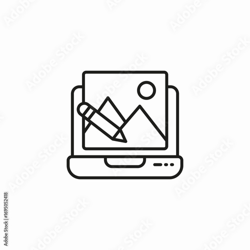 laptop photo editing icon sign vector