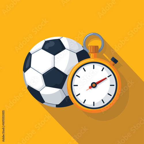 Soccer Ball and Stopwatch on Yellow Background.