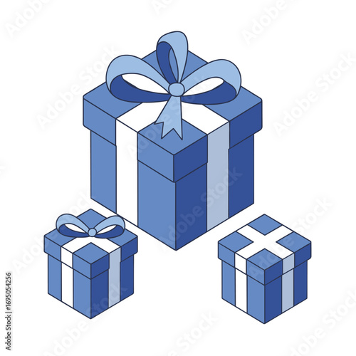 Blue gift boxes with ribbons on a transparent background  