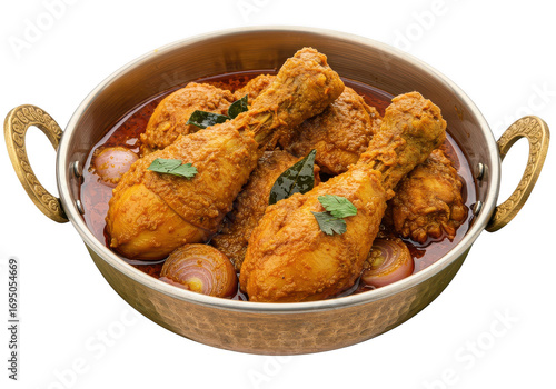 Wallpaper Mural Golden bowl filled with chicken drumsticks in curry sauce and onions ready to be served hot on transparent background Torontodigital.ca