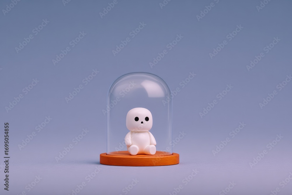 Naklejka premium Miniature figure enclosed in glass dome, showcasing whimsical de