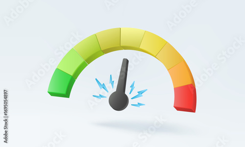 3D vector Performance meter test status isolated on pastel background. satisfaction quality fast, risk, feedback score customer rating level concept. illustration elements