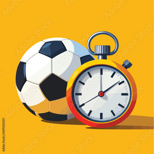 Soccer Game Time - Ball and Stopwatch Illustration.