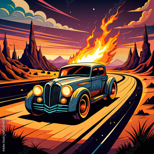retro car on the road