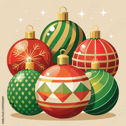christmas balls with christmas tree branch