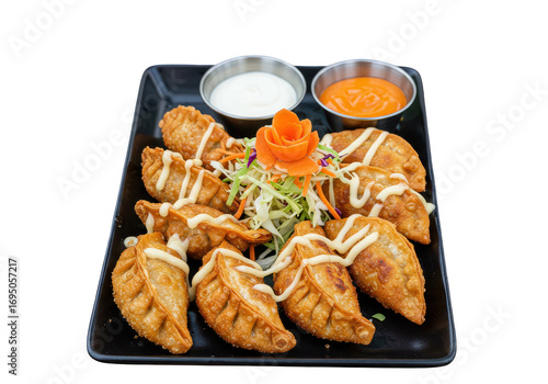Wallpaper Mural Delicious fried dumplings with sauce and fresh salad on plate ready to be served and enjoyed now on transparent background Torontodigital.ca