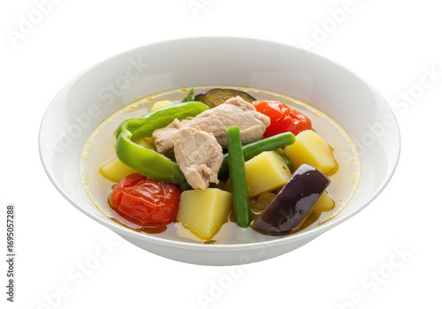 Wallpaper Mural Close up of a bowl filled with chicken pieces and assorted vegetables in a light broth liquid on transparent background Torontodigital.ca