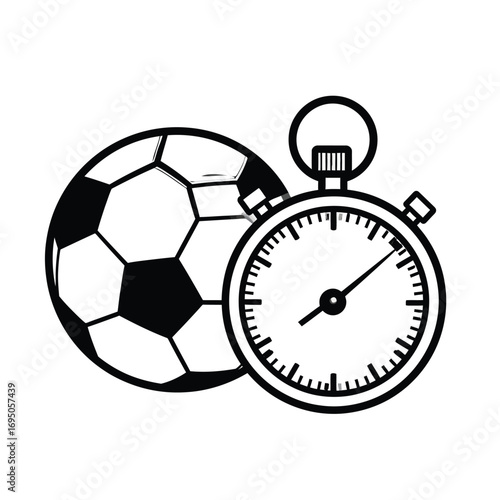 Soccer Game Timing - Ball and Stopwatch Illustration.