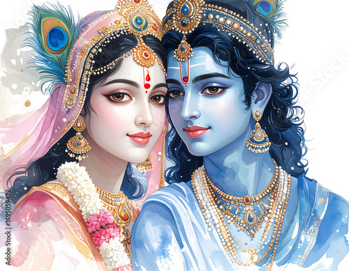  Modern Digital Art of Radha and Krishna in Abstract Style, Pastel Shades, Isolated (2)