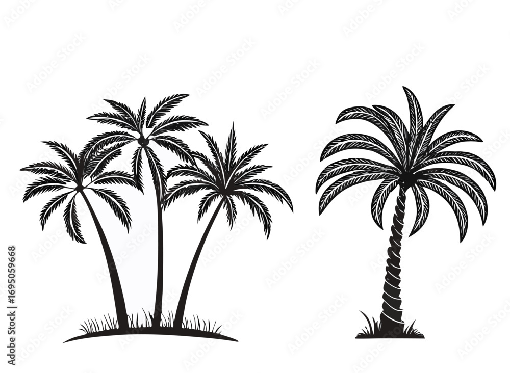 Fototapeta premium Black silhouette palm trees on white background tropical