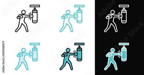 Training with a punching bag icon in line and fill style