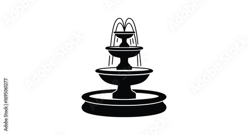 a simple black silhouette of a multi tiered fountain