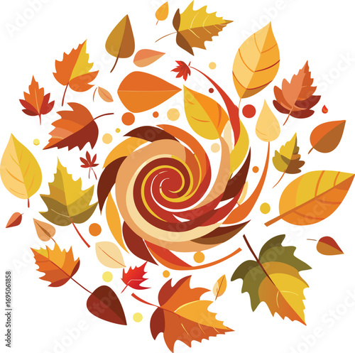 Autumn Leaves Swirl with Abstract Colorful Background