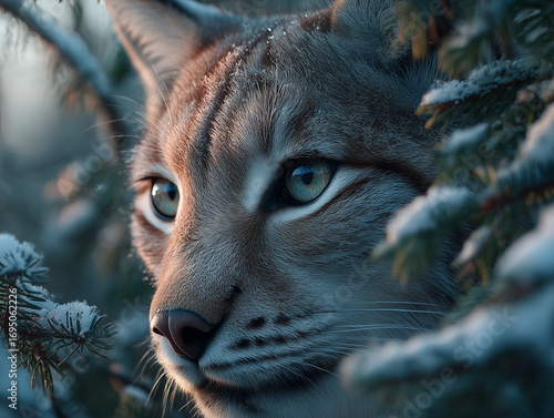 Mysterious Wild Cat Watching from the Winter Woods