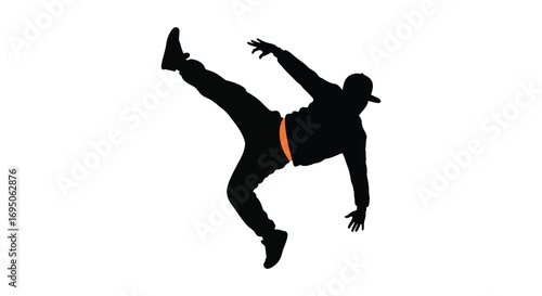 a dynamic silhouette of a breakdancer performing an aerial move