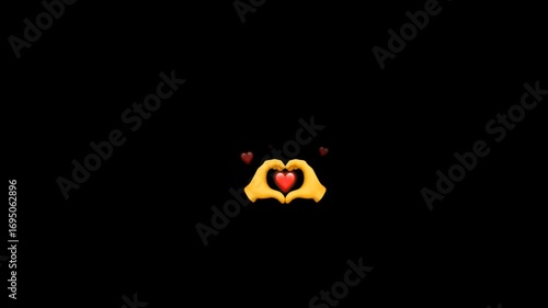 Hands forming a heart shape with animated glow, conveying love and connection, perfect for social media campaigns and heartfelt messages on a dark background