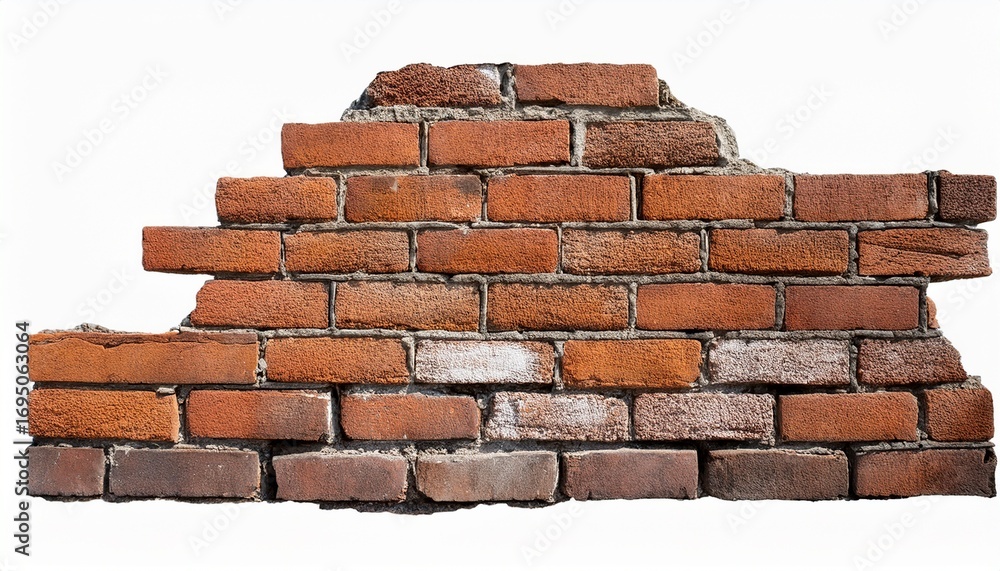 Obraz premium weathered brick wall with deteriorating sections isolated on white background