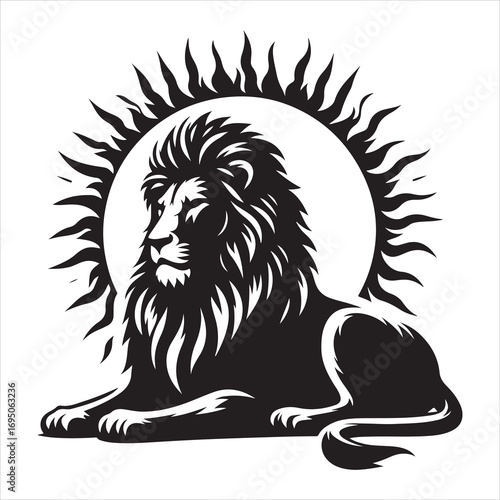 siting ferocious lion Silhouette Vector Art, and Graphic, vector black color silhouette 