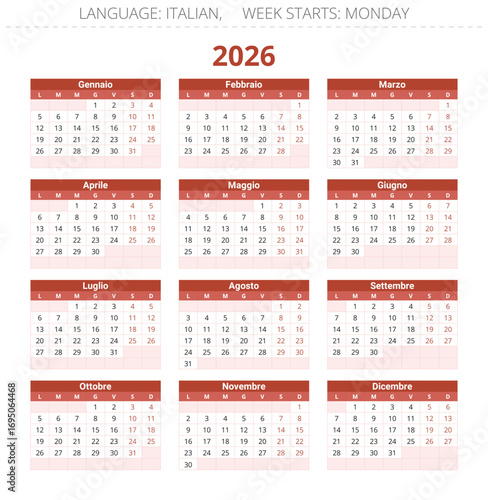 2026 year Italian calendar. Vector modern illustration Italy - Calendario