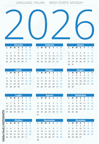2026 year Italian calendar. Vector simple illustration Italy - Calendario italiana