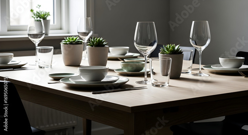 Wallpaper Mural Elegant Dining Table Setting With Glassware, Succulents, and Minimalist Tableware, Ready For Dinner Torontodigital.ca