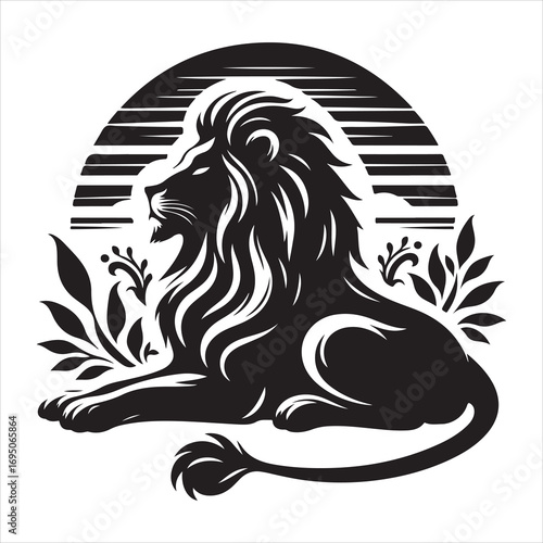 siting ferocious lion Silhouette Vector Art, and Graphic, vector black color silhouette 
