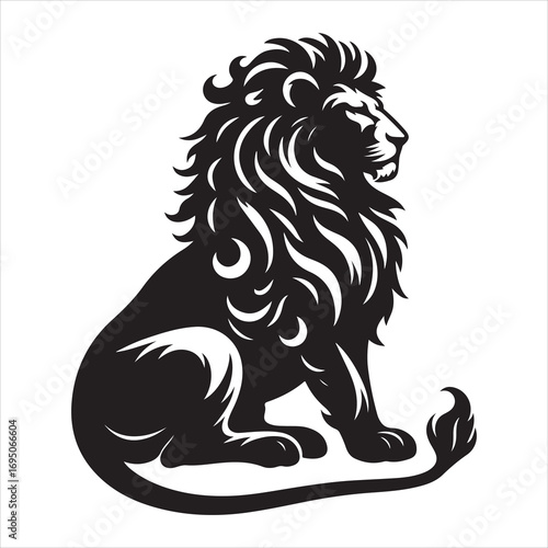 siting ferocious lion Silhouette Vector Art, and Graphic, vector black color silhouette 