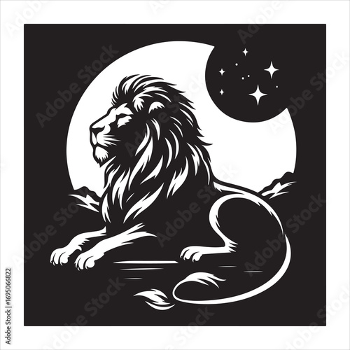 siting ferocious lion Silhouette Vector Art, and Graphic, vector black color silhouette 
