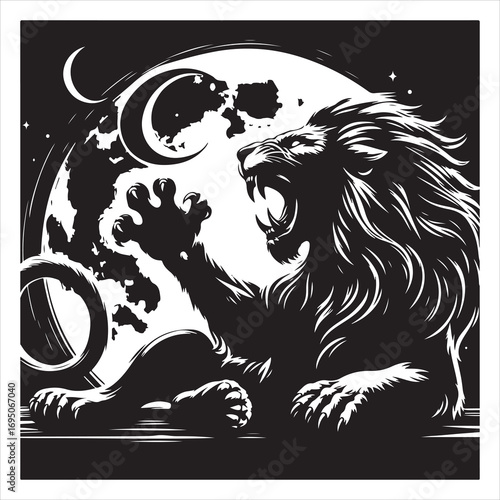 siting ferocious lion Silhouette Vector Art, and Graphic, vector black color silhouette 