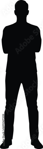 Silhouette of a Standing Man with Crossed Arms – Confident Pose VectorSilhouette of a Standing Man with Crossed Arms – Confident Pose Vector