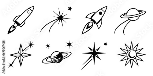 Space Icons Rockets Planets and Stars Collection.